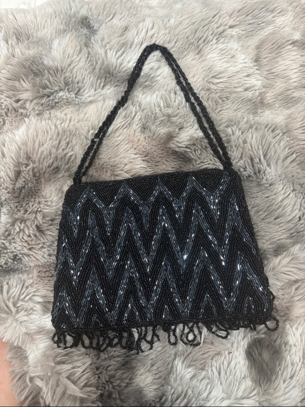Black Beaded Zigzag Evening Bag
